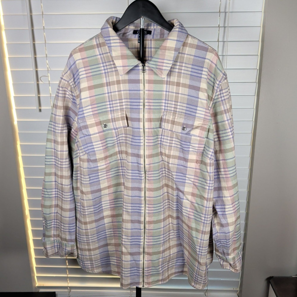 Chaps Full Zip Plaid Shirt Men 3X Multicolor Cotton Flannel Jacket Excellent